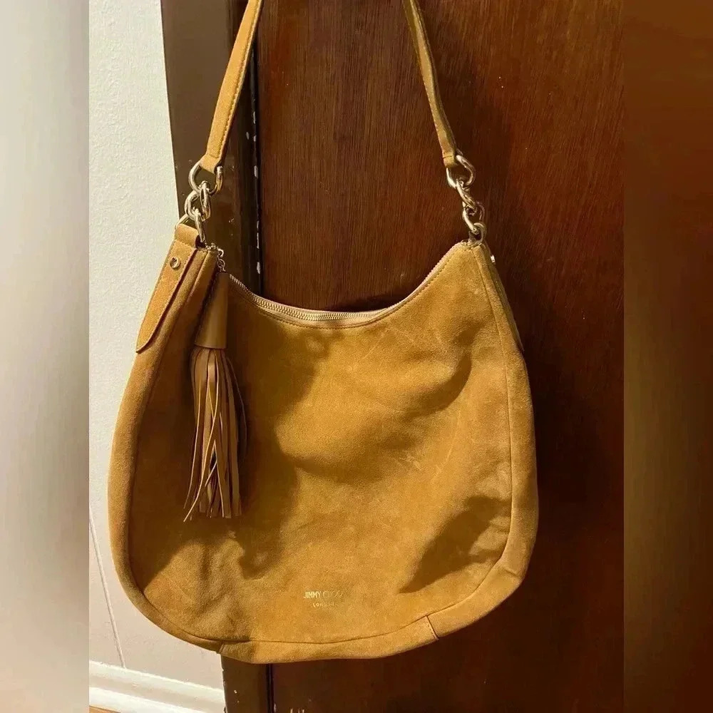 NWOT Jimmy Choo Tan Suede Hobo Bag with Tassle